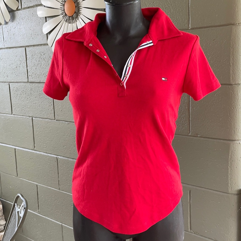 Tommy Hilfiger Red V Neck Tshirt